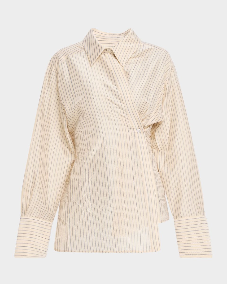 Pinstripe Asymmetric Long-Sleeve Shirt